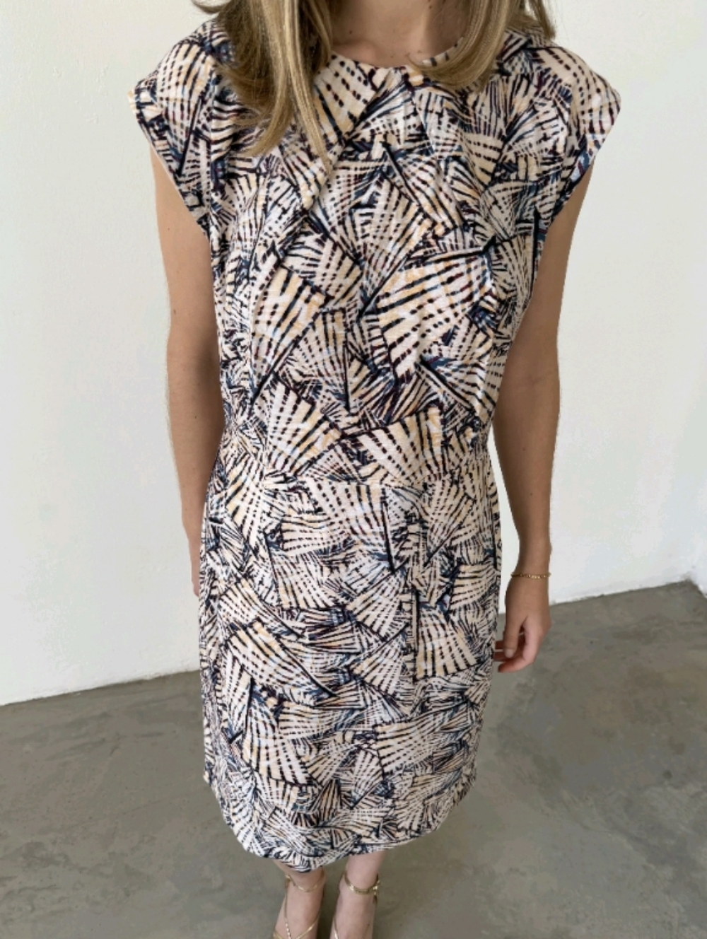Bimba Y Lola Geometric Print Short Sleeve Dress Sz S